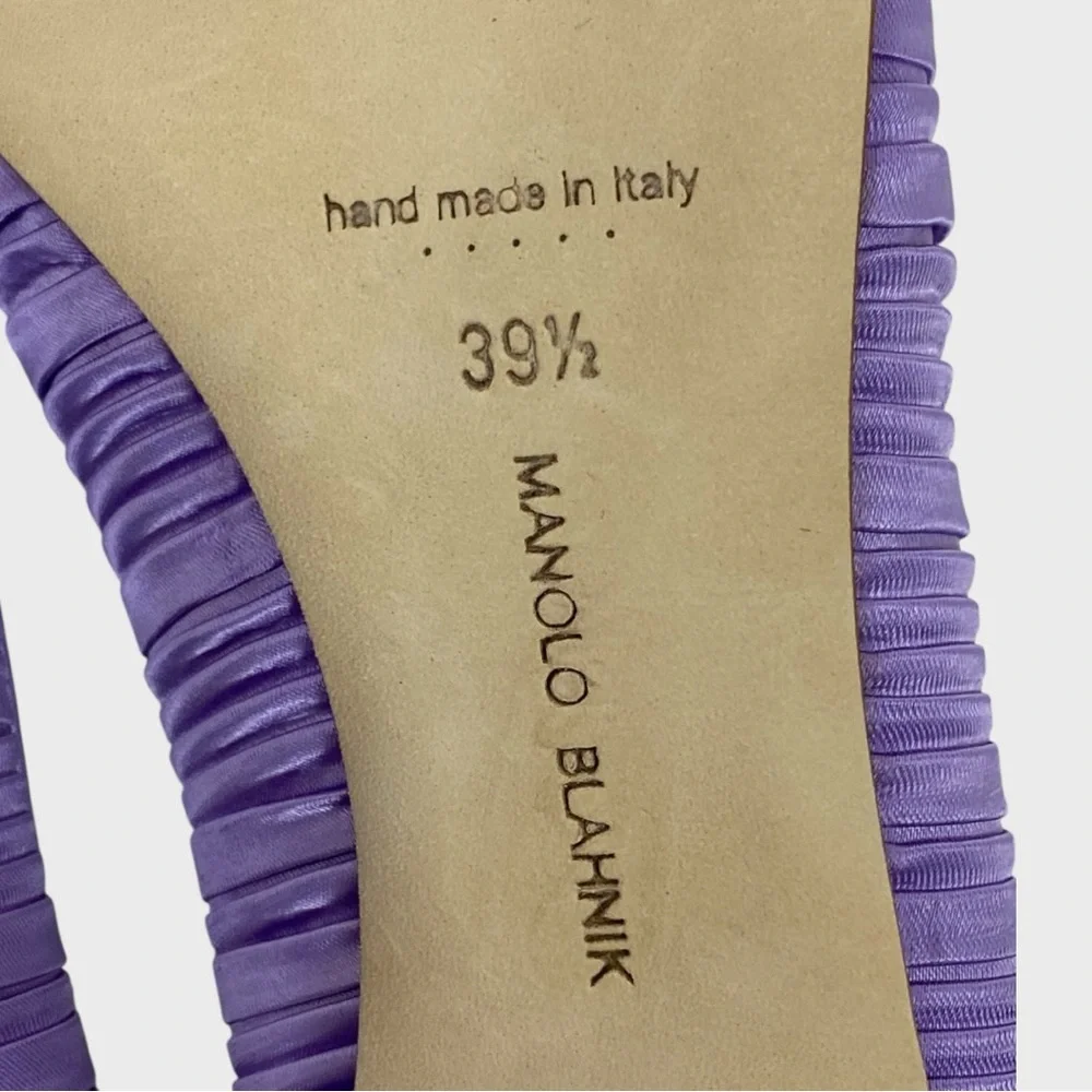 Manolo Blahnik New in Box Hangisi Purple Pleated Satin Pumps Size 39 1/2 - Picture 9 of 12
